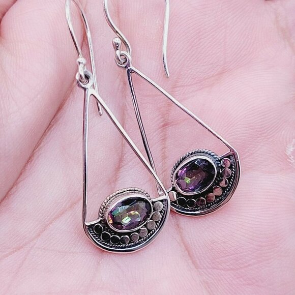 Sterling Silver Womens Bali Mystic Quartz Drop Dangle Earrings Signed ATI 925 ID - Picture 7 of 9